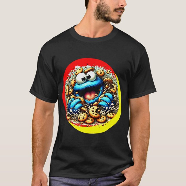 Cookie Monster Devouring a Giant Chocolate Cookie T-Shirt (Front)
