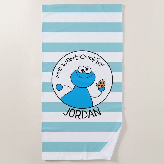 Cookie Monster Doodley Graphic Beach Towel (Front)