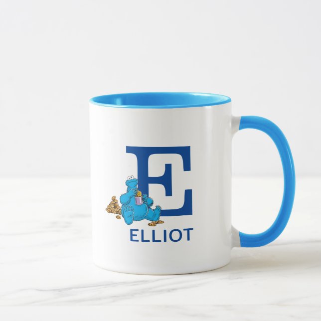 Cookie Monster Eating Cookies Name & Monogram E Mug (Right)