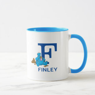 Cookie Monster Eating Cookies Name & Monogram F Mug