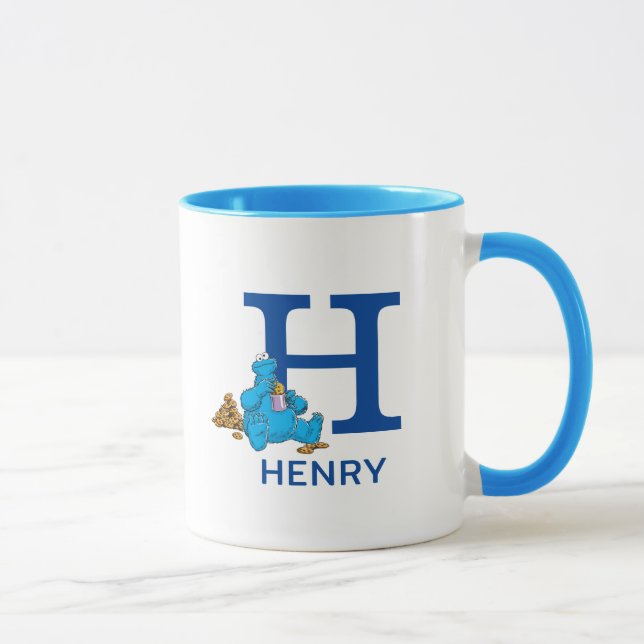 Cookie Monster Eating Cookies Name & Monogram H Mug (Right)