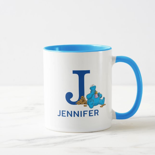 Cookie Monster Eating Cookies Name & Monogram J Mug (Right)