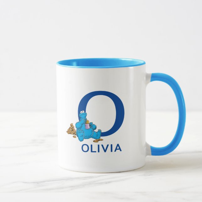Cookie Monster Eating Cookies Name & Monogram O Mug (Right)