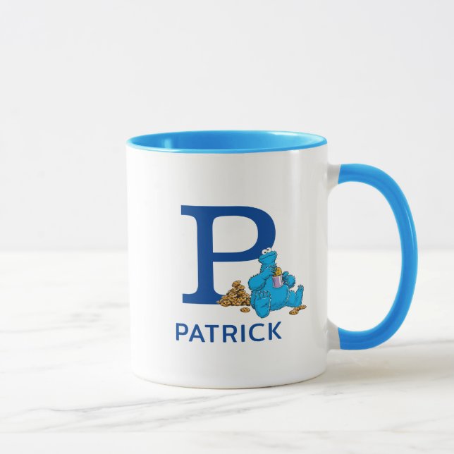 Cookie Monster Eating Cookies Name & Monogram P Mug (Right)