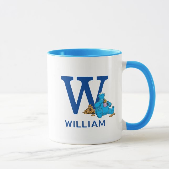 Cookie Monster Eating Cookies Name & Monogram W Mug (Right)