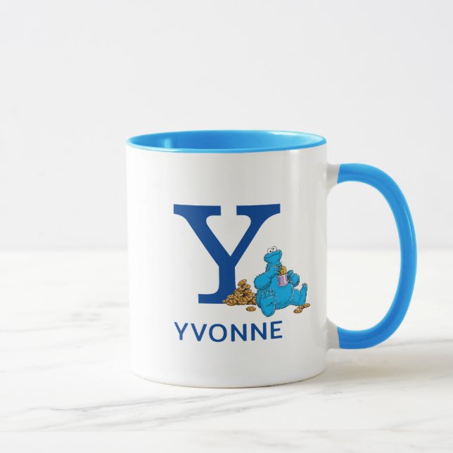 Cookie Monster Eating Cookies Name & Monogram Y Mug (Right)