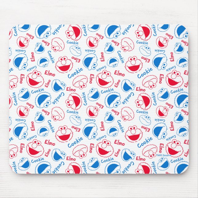 Cookie Monster & Elmo | Red & Blue Pattern Mouse Pad (Front)