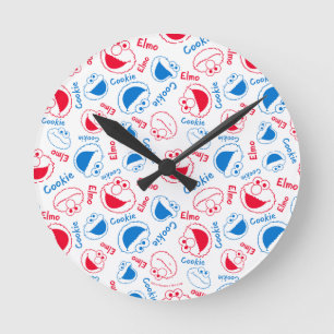 Cookie Monster & Elmo   Red & Blue Pattern Round Clock