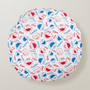 Cookie Monster & Elmo   Red & Blue Pattern Round Cushion