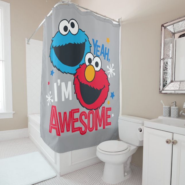 Cookie Monster & Elmo | Yeah, I'm Awesome Shower Curtain (In Situ)