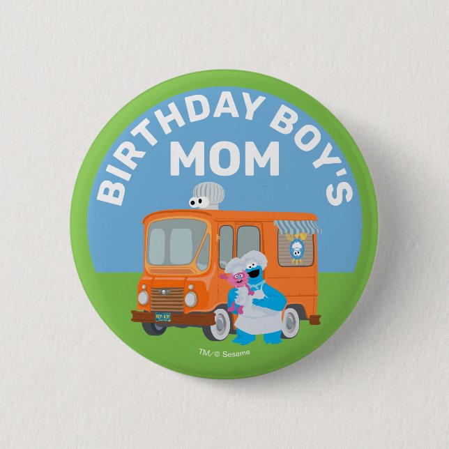 Cookie Monster Food Truck Birthday Boy's Mum 6 Cm Round Badge (Front)