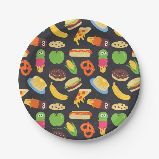 Cookie Monster Foodie Truck Chalkboard Paper Plate (Front)
