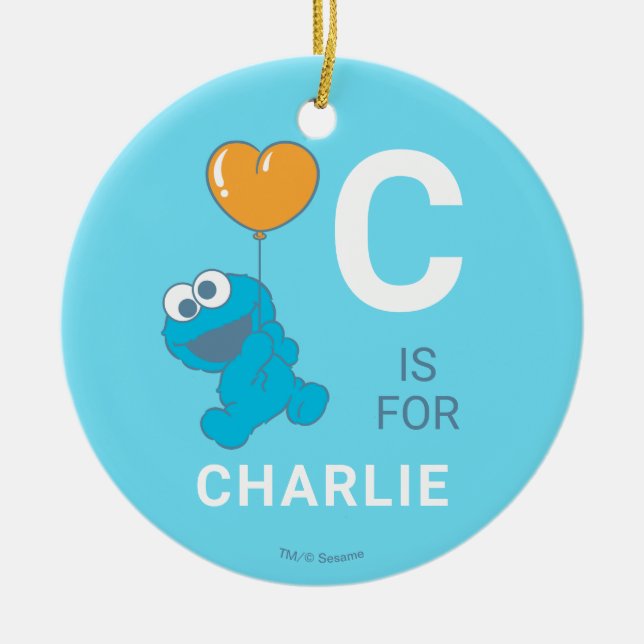 Cookie Monster Heart Balloon Ceramic Ornament (Front)