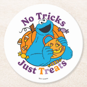Cookie Monster   No Tricks Just Treats Round Paper Coaster