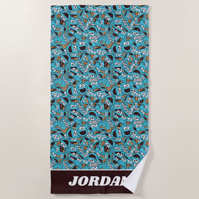 Cookie Monster | Nom Nom Nom Pattern Beach Towel (Front)