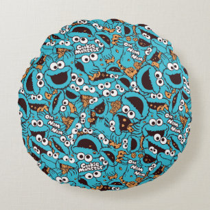 Cookie Monster   Nom Nom Nom Pattern Round Cushion