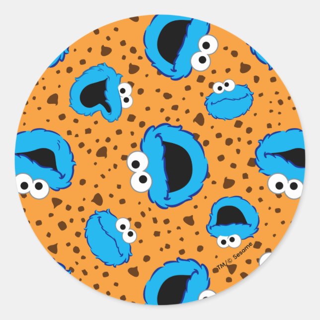 Cookie Monster on Cookie Pattern Classic Round Sticker (Front)