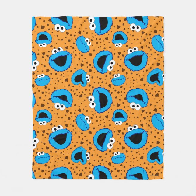 Cookie Monster on Cookie Pattern Fleece Blanket (Front)
