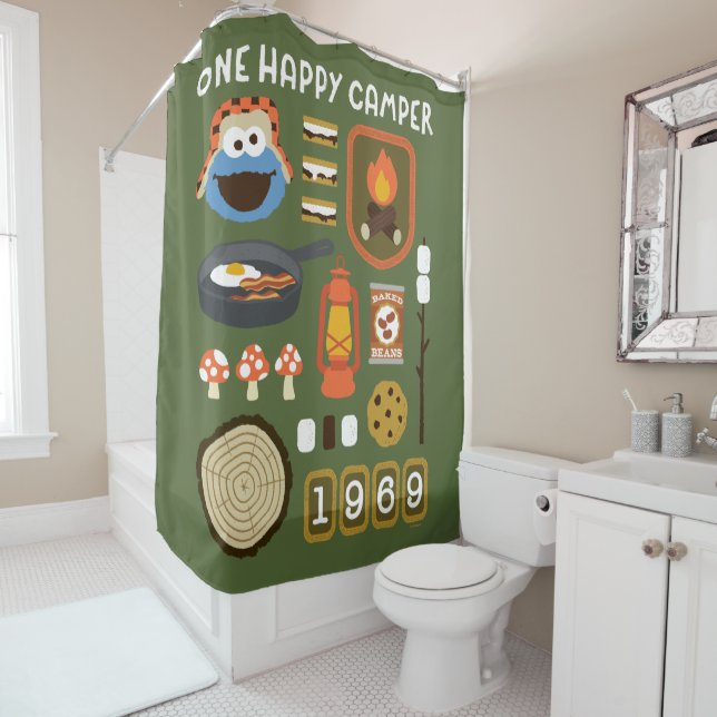 Cookie Monster | One Happy Camper Shower Curtain (In Situ)