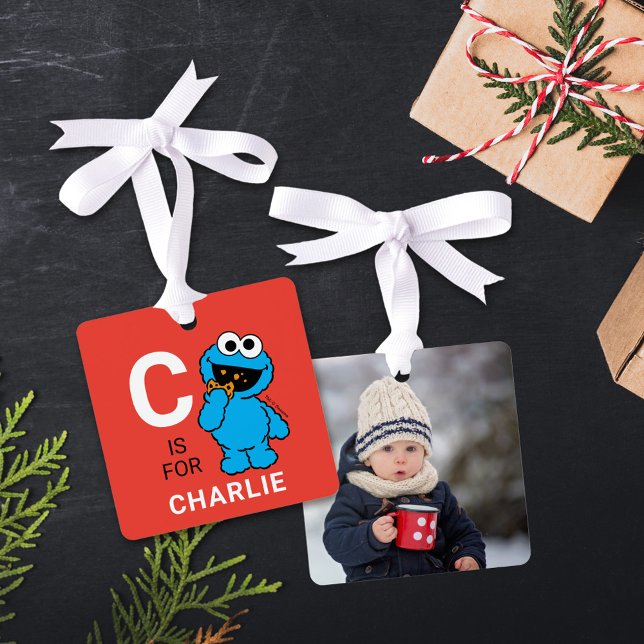 Cookie Monster | Personalised Name with Photo Metal Tree Decoration (Creator Uploaded)