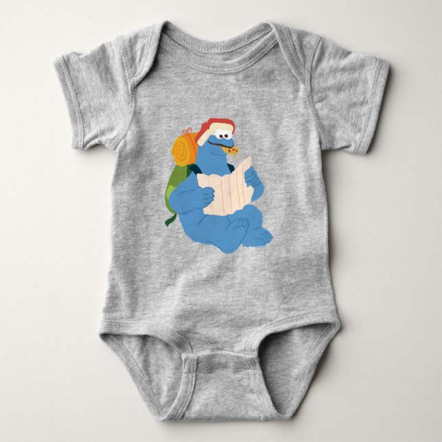 Cookie Monster Reading A Map Baby Bodysuit (Front)
