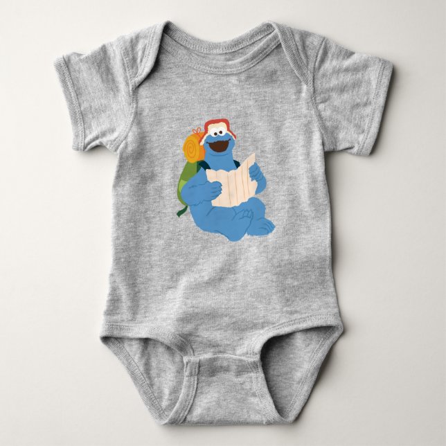 Cookie Monster Reading A Map Baby Bodysuit (Front)