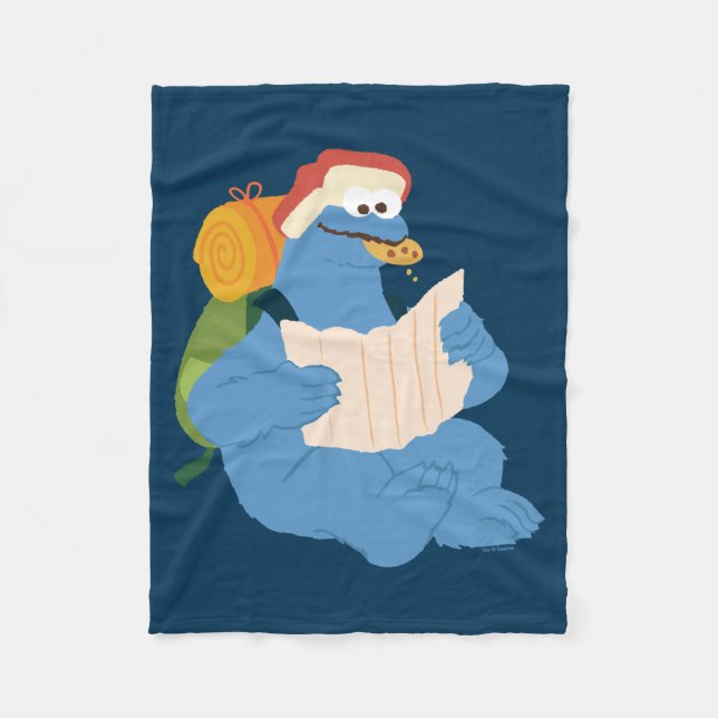 Cookie Monster Reading A Map Fleece Blanket (Front)