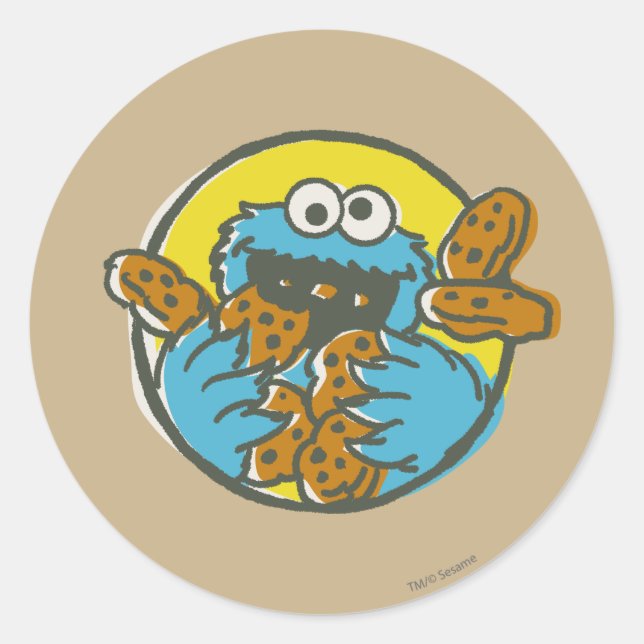 Cookie Monster Retro Classic Round Sticker (Front)