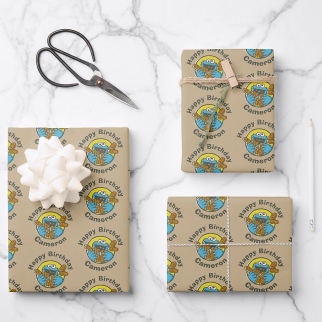 Cookie Monster Retro Wrapping Paper Sheet (Front)
