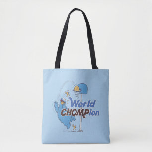 Cookie Monster   Shooting Basketball Hoops Tote Bag