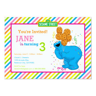 Cookie Monster Striped Birthday Invitation