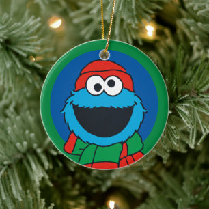 Cookie Monster Winter Scarf  Ceramic Ornament