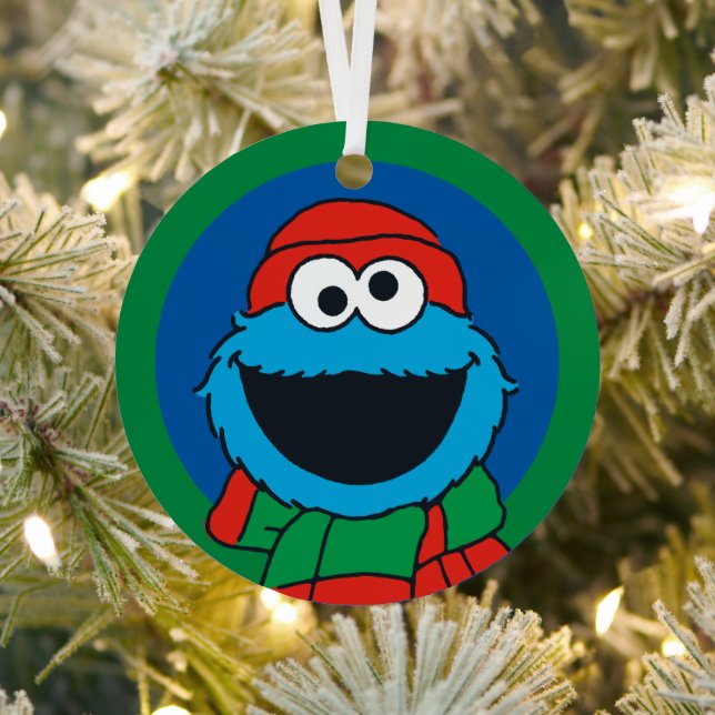 Cookie Monster Winter Scarf  Metal Tree Decoration (Insitu)