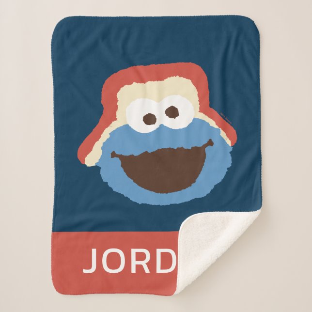 Cookie Monster Woodland Face | Add Your Name Sherpa Blanket (Front)