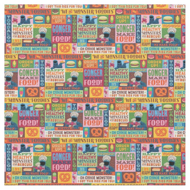 Cookie Monster's Foodie Truck Pattern Fabric (Close Up)