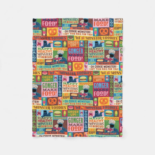 Cookie Monster's Foodie Truck Pattern Fleece Blanket (Front)