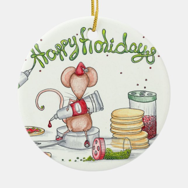 Cookie Mouse Ceramic Tree Decoration (Front)