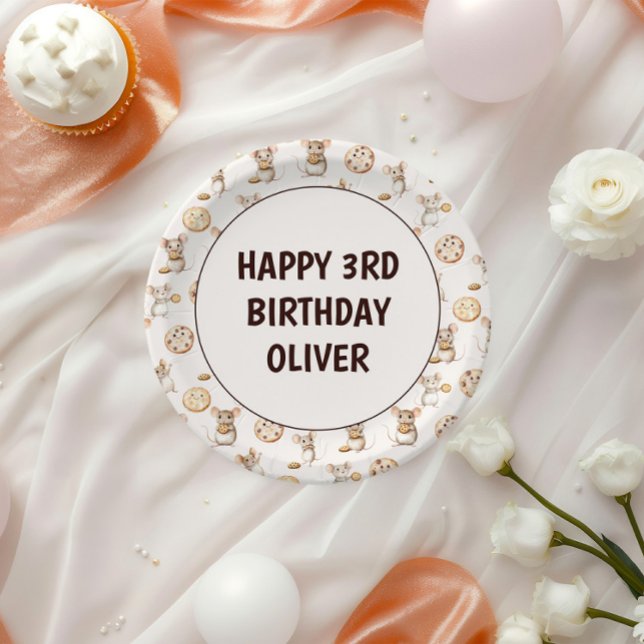 Cookie & Mouse Kids Birthday Invitation Paper Plate (Sweet Cookie Mouse Theme Kid Birthday Paper Plate)