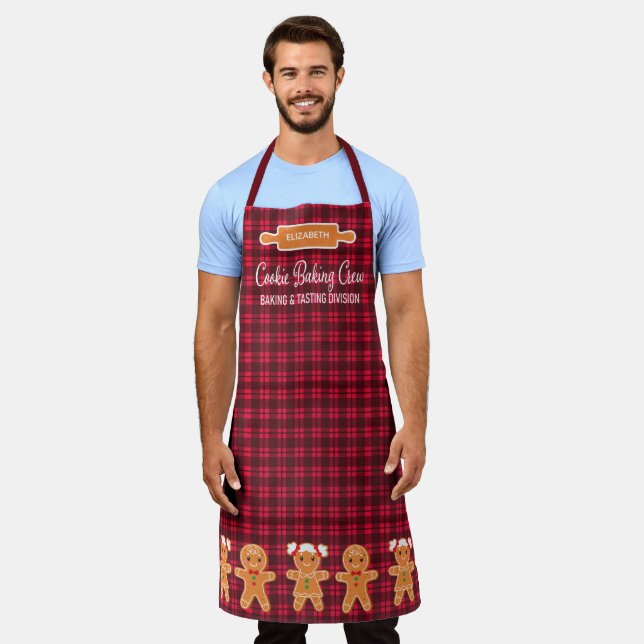 Cookie Red Plaid Gingerbread Monogram Baking Apron (Worn)