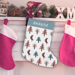 Cookie Shape Tree Pattern Pastel Pink Small Christmas Stocking