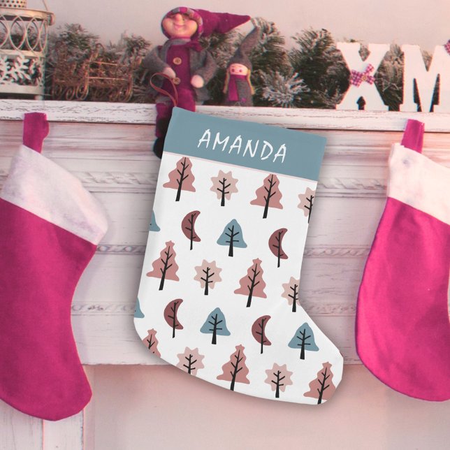 Cookie Shape Tree Pattern Pastel Pink Small Christmas Stocking (Creator Uploaded)