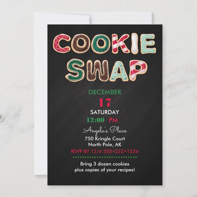 Cookie Swap Christmas Cookies Red Green Chalkboard Invitation (Front)