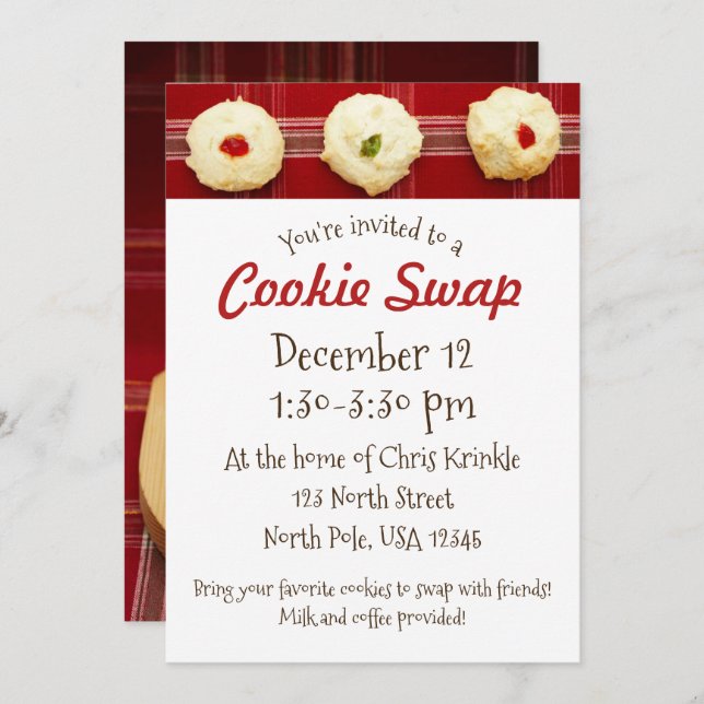 Cookie Swap Red Plaid Thumbprints Invitation (Front/Back)