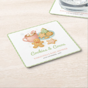 Cookies and Cocoa Christmas Baby Shower Square Paper Coaster