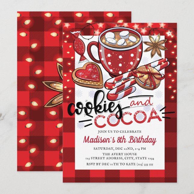 Cookies and Cocoa Christmas Birthday Invitation (Front/Back)