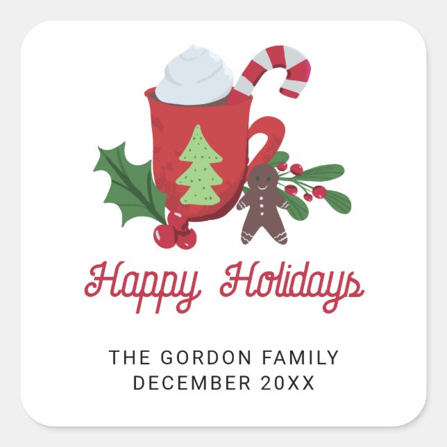 Cookies and Cocoa Christmas Custom Holidays Cute Square Sticker (Front)