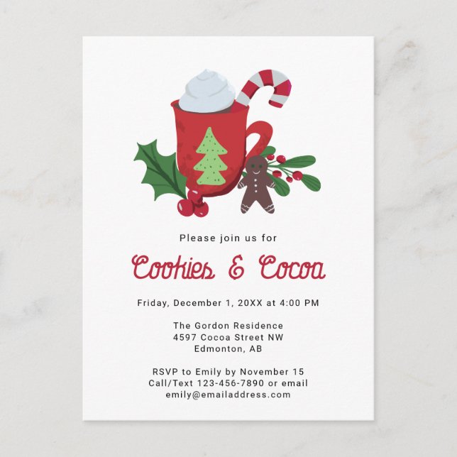 Cookies and Cocoa Christmas Holiday Party Cute  Postcard (Front)