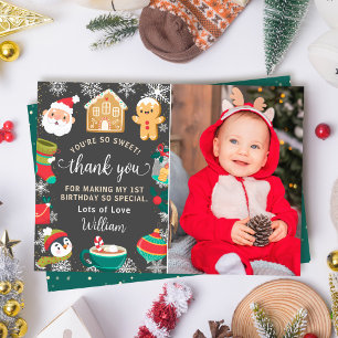 Cookies and Cocoa Gingerbread Kids Birthday Photo Thank You Card