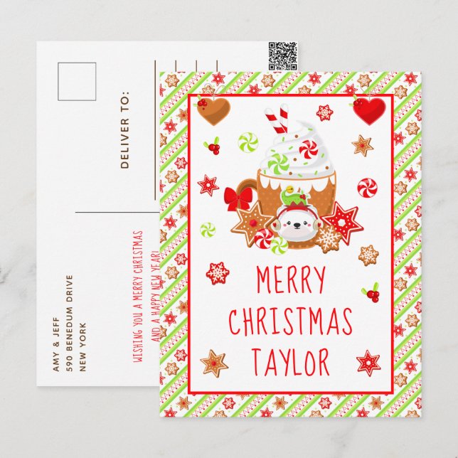 Cookies and Cocoa Green Merry Christmas Holiday Postcard (Front/Back)