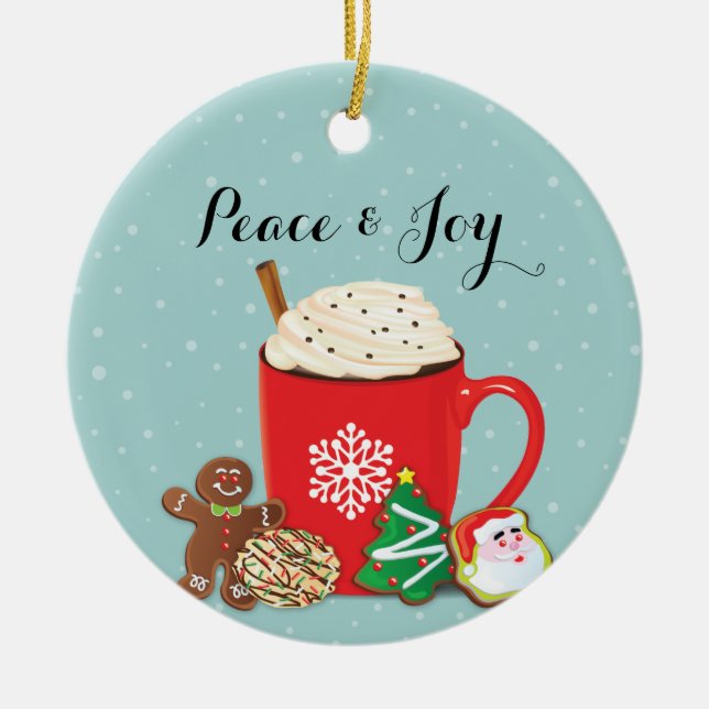 Cookies and Cocoa Holiday Christmas Ceramic Ornament (Front)